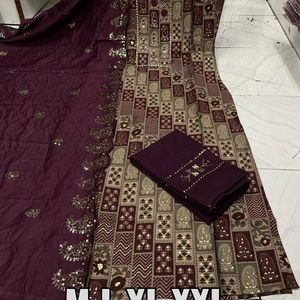 Beautiful embroidery and mirror work muslin silk salwar suit.3 piece